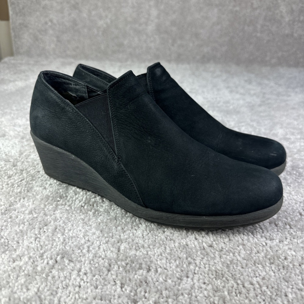 The Flexx Wedge Ankle Booties Size 10 / 42 Black Leather Boots Shoes Comfort